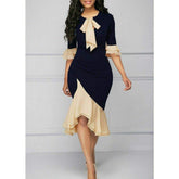 Lace Tie Up Empire Waist Cloth Splicing Girdling Party Dress